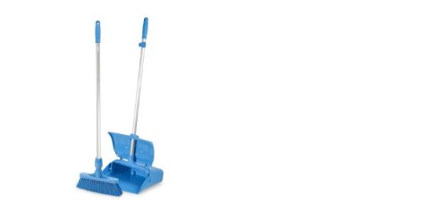 Igeax higiéniai műanyag billenős szemetes lapát és seprű 28cm széles, 80cm nyéllel kék 0,5 mm,