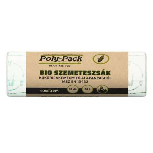 Kukoricakeményítő alapú (EN13432) PLA zsák 500x600x0,02mm, 30L, 10 darab/tekercs