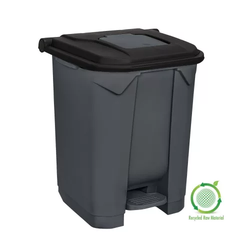 Planet Szelektív hulladékgyűjtő konténer, műanyag, pedálos, antracit, fekete, 50L