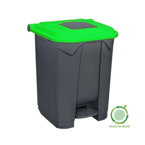 Planet Szelektív hulladékgyűjtő konténer, műanyag, pedálos, antracit, zöld, 50L