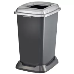   Planet Szelektív hulladékgyűjtő konténer, műanyag, nyitott fedeles, fém színű, 50L