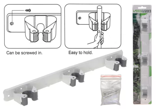 Fali eszköz/nyéltartó 4 befogóval falra szerelhető