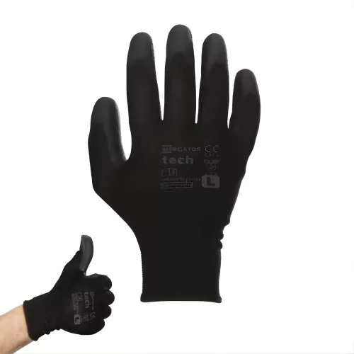 MERCATOR tech black+black PU mártott kesztyű S (12db/csomag)