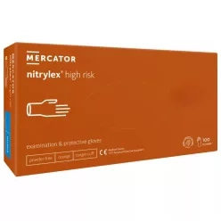   MERCATOR Nitrylex high risk,nitril púdermentes naracs színű vizsgálókesztyű,vastag,hosszú mandzsetta,polimerizált belső,magas biztonsági szintű M