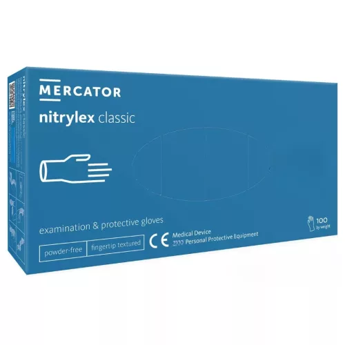 MERCATOR Nitrylex classic blue -nitril púdermentes,kék vizsgálókesztyű  M, 100db/doboz