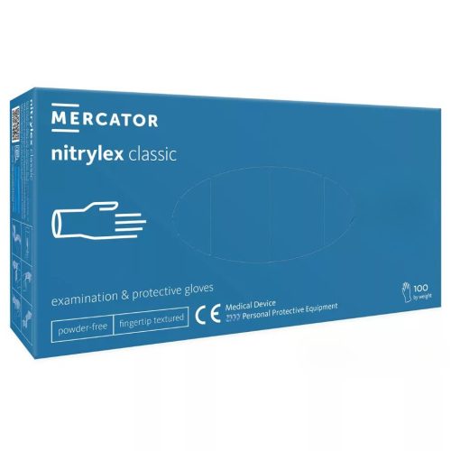 MERCATOR Nitrylex classic blue -nitril púdermentes,kék vizsgálókesztyű  L