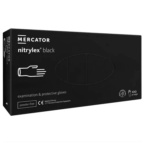 MERCATOR Nitrylex black nitril púdermentes fekete vizsgálókesztyű S, 100db/doboz