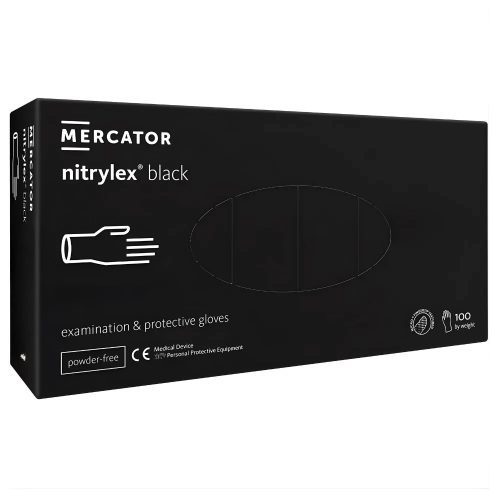 MERCATOR Nitrylex black nitril púdermentes fekete vizsgálókesztyű L