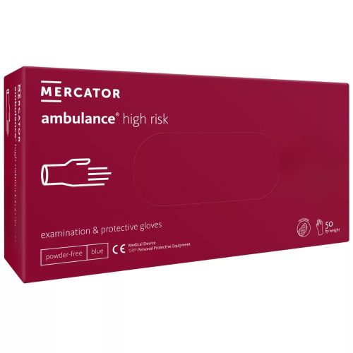 MERCATOR AMBULANCE HIGH RISK latex púdermentes kék,vastag vizsgálókesztyű M,50 db/doboz