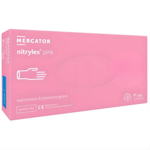 MERCATOR Nitrylex pink nitril púdermentes világos rózsaszín vizsgálókesztyű M