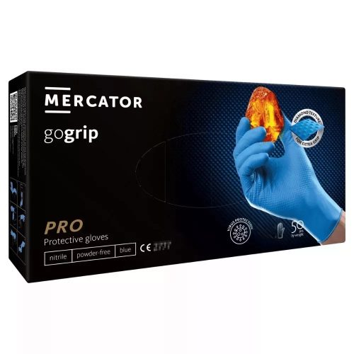 MERCATOR gogrip (blue)nitril védőkesztyű kék púdermentes,gyémánt textúrált S,50 db/doboz 