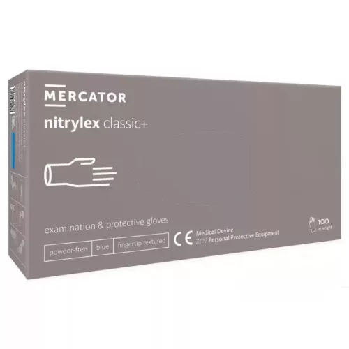 MERCATOR Nitrylex classic + blue -nitril púdermentes,kék vizsgálókesztyű  L, 100db/doboz