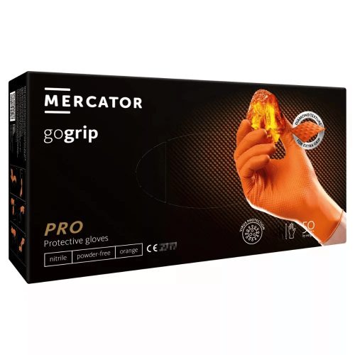 MERCATOR gogrip (orange)nitril védőkesztyű narancs púdermentes,gyémánt textúrált XL,50 db/doboz 