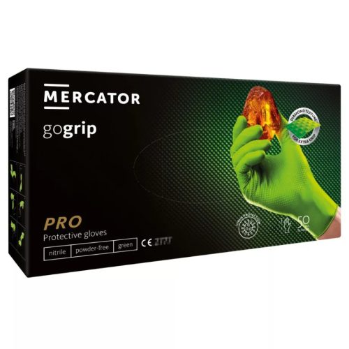 MERCATOR gogrip (green)nitril védőkesztyű zöld púdermentes,gyémánt textúrált XXL,50 db/doboz