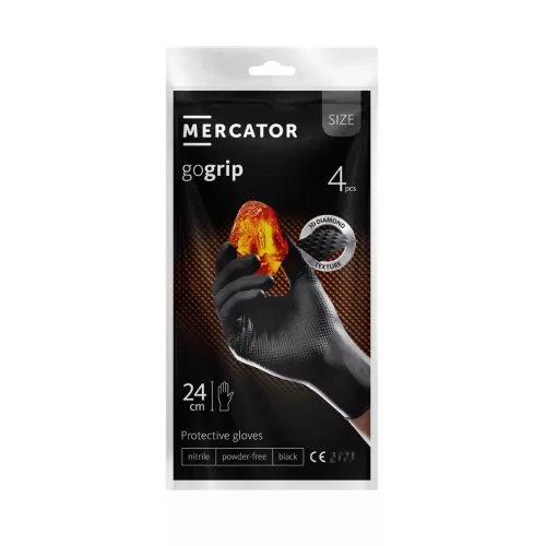 MERCATOR gogrip black a'4 nitril védőkesztyű fekete púdermentes, gyémánt txt 4 db-os kiszerelés M