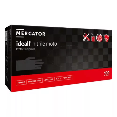 MERCATOR Moto long black,púdermentes nitril vastagabb,hosszabb (30cm),teljes felületén textúrált,polimerizált belső,fekete védőkesztyű XL