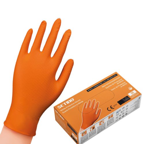 SETINO Nitril gumikesztyű - 8.5g L 50pcs Narancssárga, ERŐSÍTETT