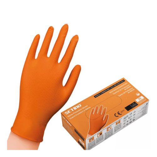 SETINO Nitril gumikesztyű - 8.5g XL 50pcs Narancssárga, ERŐSÍTETT