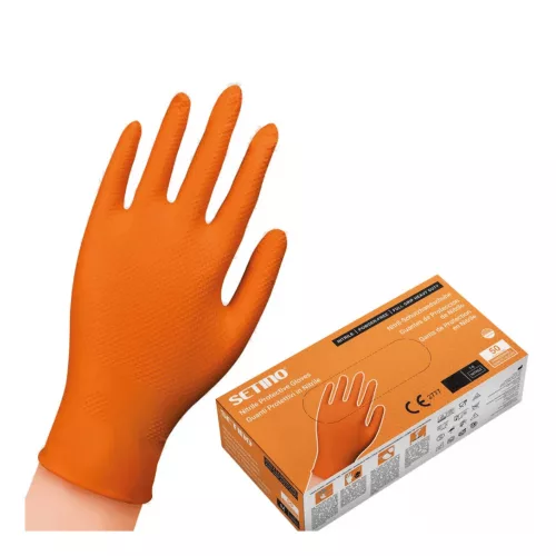 SETINO Nitril gumikesztyű - 8.5g XXL 50pcs Narancssárga, ERŐSÍTETT