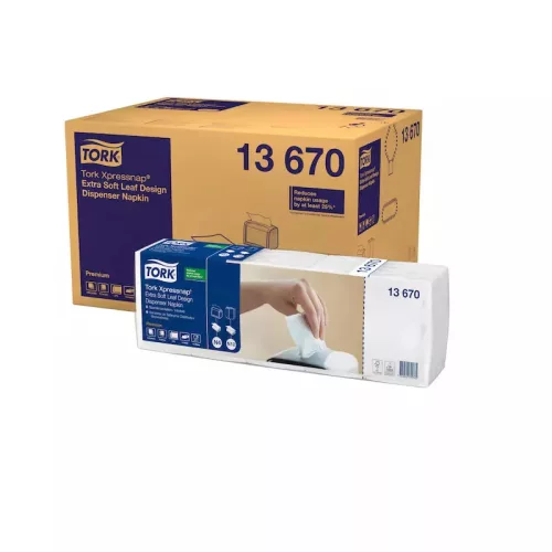 Tork szalvéta adagolós N4 "Xpressnap" Premium Extra soft levélmintás fehér, 2r., 1/4, 21,3X33cm, 500db/csg, 4000db/karton