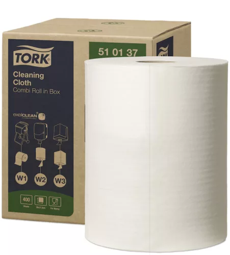 Tork ipari tisztítókendő W1/W2/W3 Premium dobozos, 1r., fehér, 152m/tek