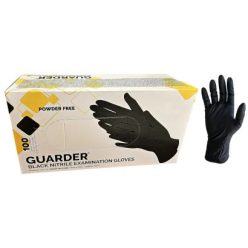   Gumikesztyű Guarder nitril PÚDER NÉLKÜLI, FEKETE ERŐSÍTETT 5,5g "M" 100db/doboz, 10doboz/karton