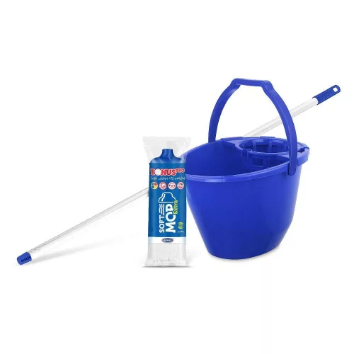 Bonus Felmosó szett-vödör KÉK 11L csavaró kosár, felmosó nyél 120cm Softmop 160gr