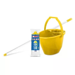   Bonus Felmosó szett-vödör SÁRGA 11L csavaró kosár, felmosó nyél 120cm Softmop 160gr