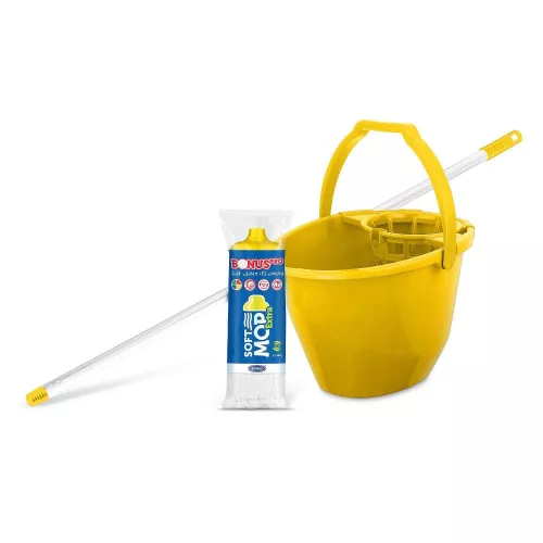 Bonus Felmosó szett-vödör SÁRGA 11L csavaró kosár, felmosó nyél 120cm Softmop 160gr