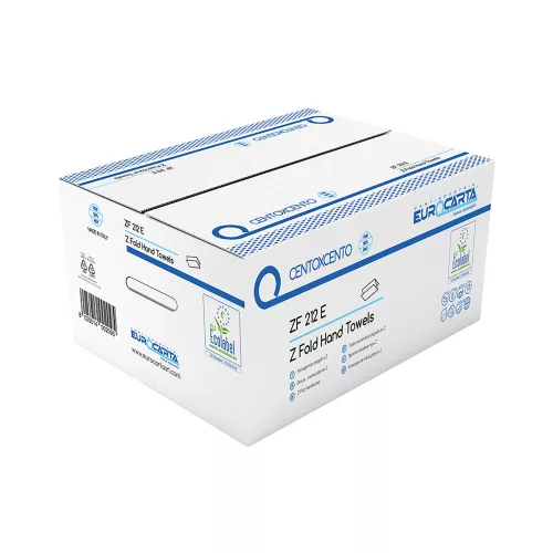 TG Eurocarta kéztörlő H2 Interfold 2r., fehér, 100% cellulóz, 20,5cmX24cm, 150lap/csg, 25csg/karton, 40karton/raklap