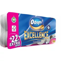   Ooops! toalettpapír kistekercses Excellence 3r., hófehér, 150lap, 8tek/csg, 6csg/karton, 21karton/raklap