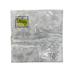   Daisy karácsonyi szalvéta 3 rétegű, 33X33cm, 1/4 hajtás, 20db/csg Fehér, ezüst mintázattal