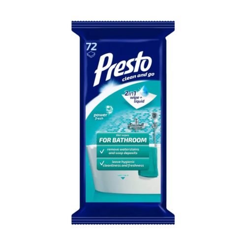 PRESTO nedves törlőkendő Fürdőszoba 72db/cs (8cs/karton) 
