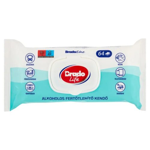 BradoLife alkoholos fertőtlenítő kendő 64db/cs (12csomag/karton)